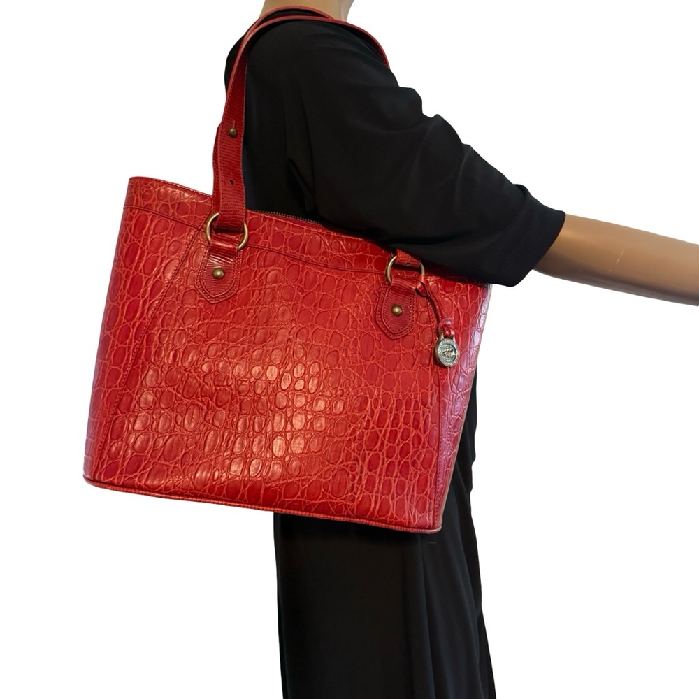 Vtg Brahmin Red Leather Tote Bag Prissy Collection Croc-Embossed Purse - Picture 2 of 15